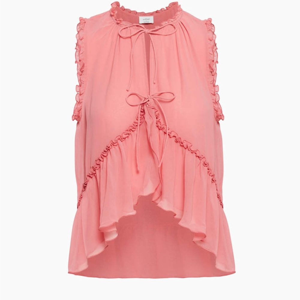 Wilfred by Aritzia. Elate Pink Chiffon Ruffle Tie-Front Sleeveless Blouse
Size M